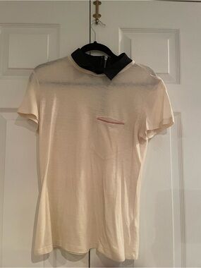 Band Of Outsiders Cream Polo with Black Collar and Pink Chest Trim